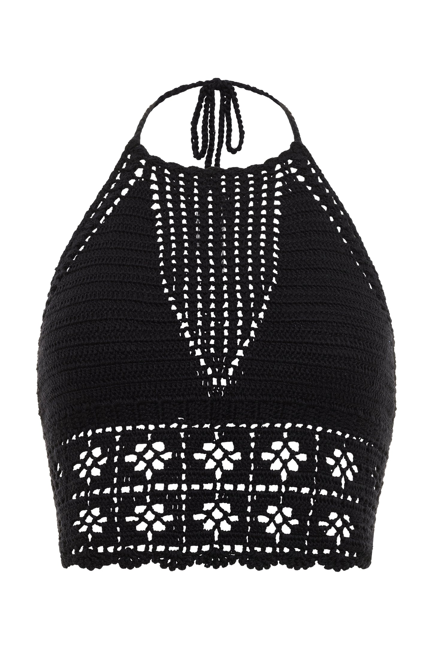 Papaya Tree Imports Festival High Neck Crochet Top Black