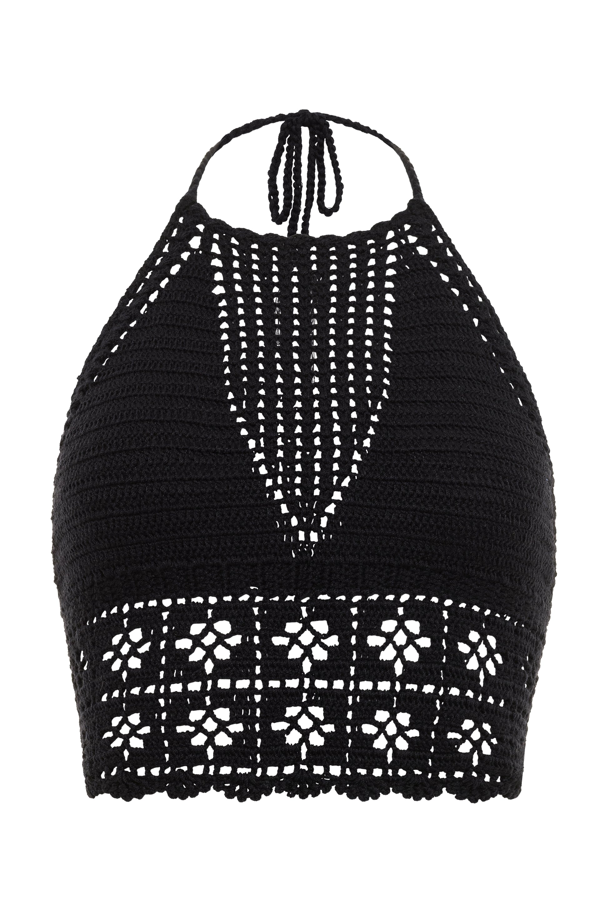 Papaya Tree Imports Festival High Neck Crochet Top Black