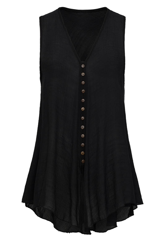 Papaya Tree Imports Boho Flow Sleeveless Top Black