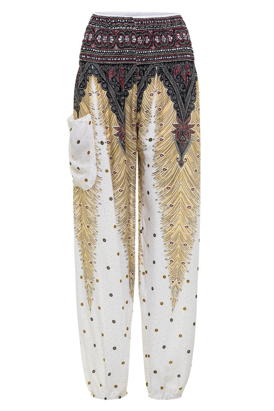 Papaya Tree Imports Luxe Printed Harem Pant White Imperial