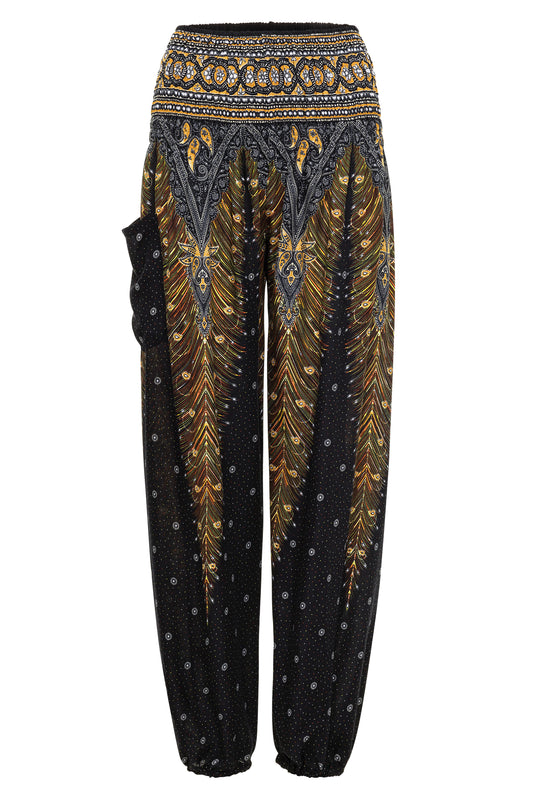 Papaya Tree Imports Luxe Printed Harem Pant Black  Imperial